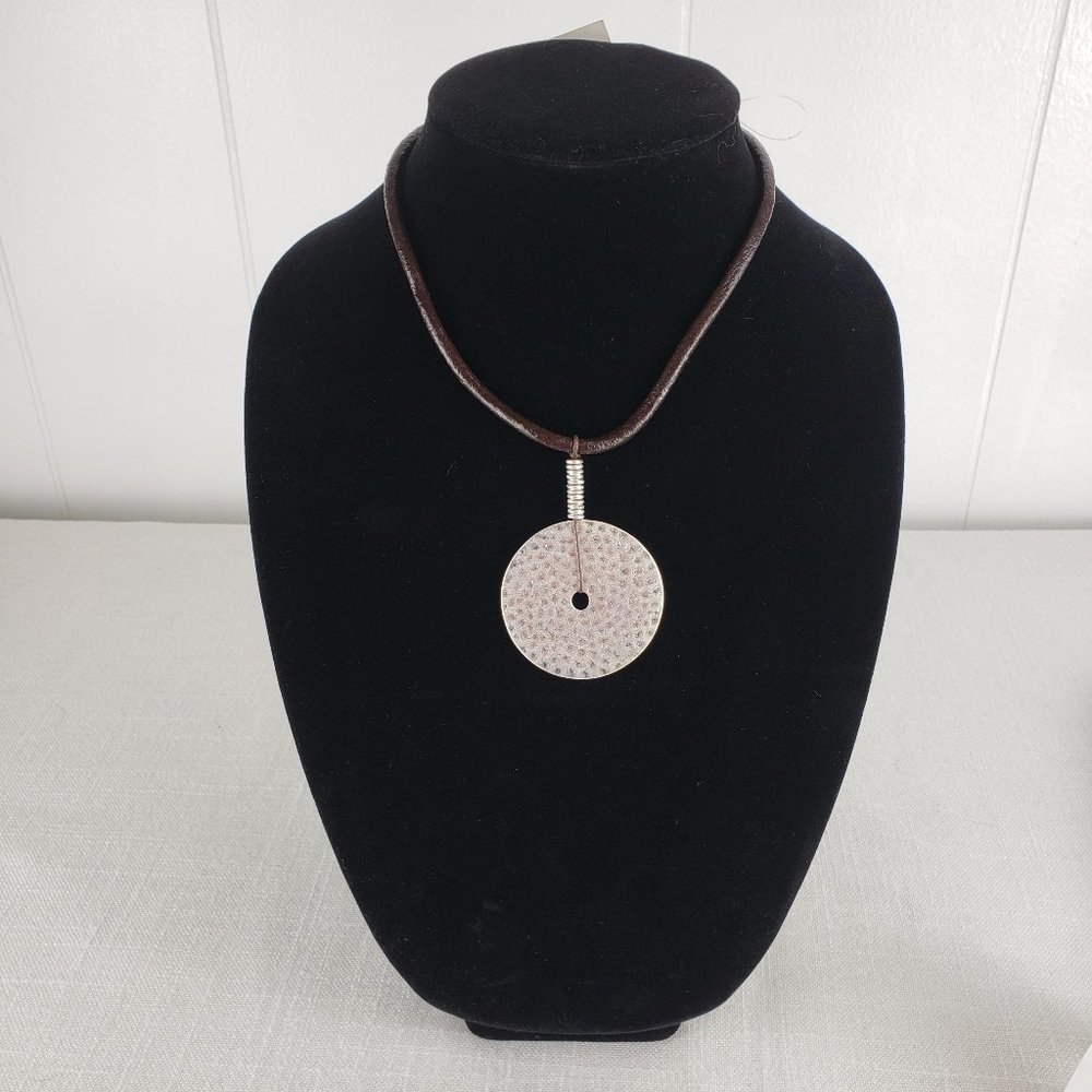 JUST JEWELRY Rustic Silver Disk Pendant Necklace